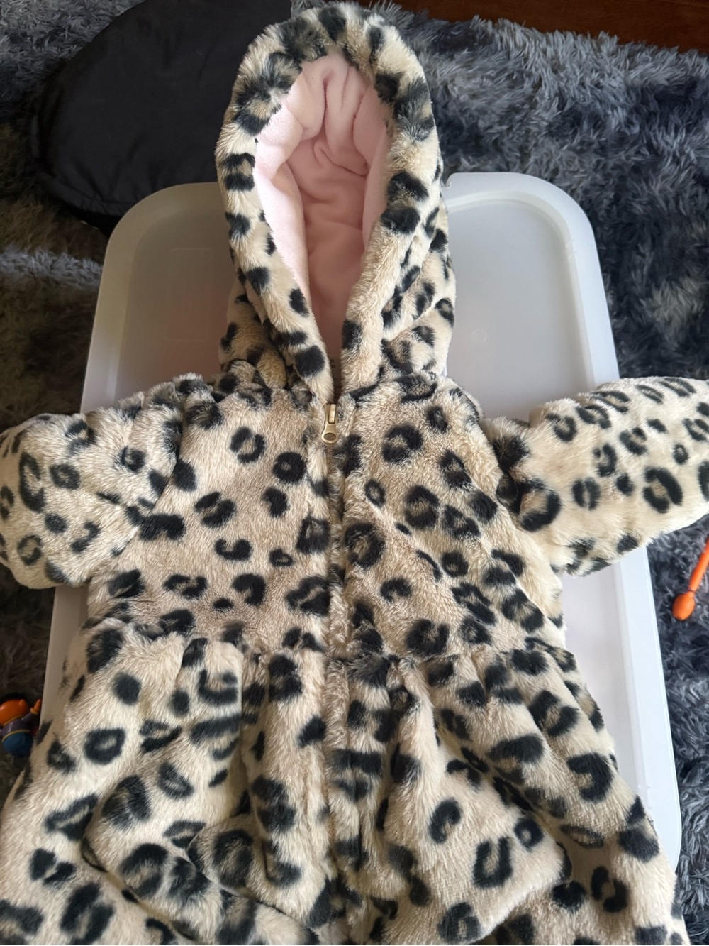 Plush Leopard Print Hooded Baby Winter Coat - Faux Fur - Pink Lining